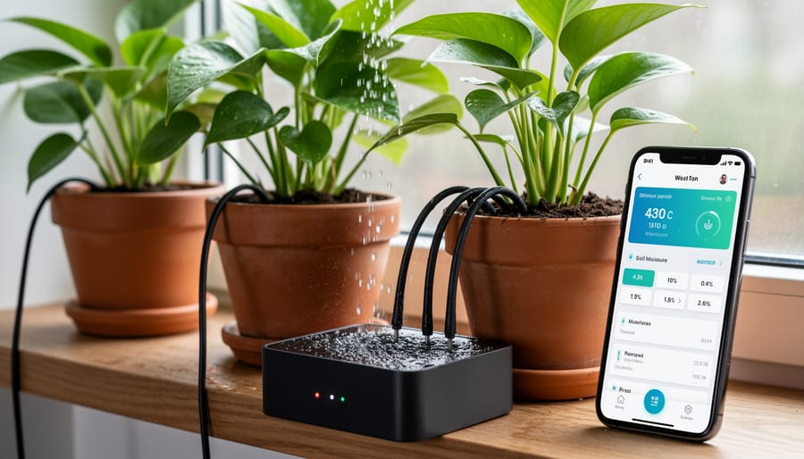 Automated Arduino plant watering system with moisture sensors in potted plant